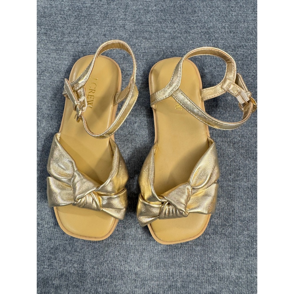 J.Crew Kids Metallic Gold Knotted Bow Ankle Strap Sandals Flat Dress Shoes
